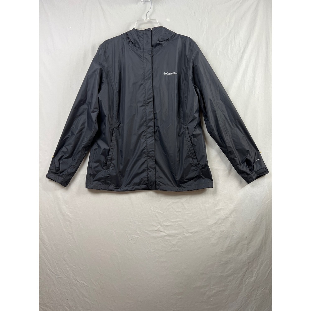 Columbia Rain Jacket Women XL Black Hooded Nylon Windbreaker Omni-tech
